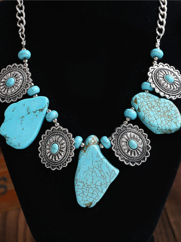 Bohemian Style Tribal Turquoise Necklace Constellation Compass Alloy Necklace