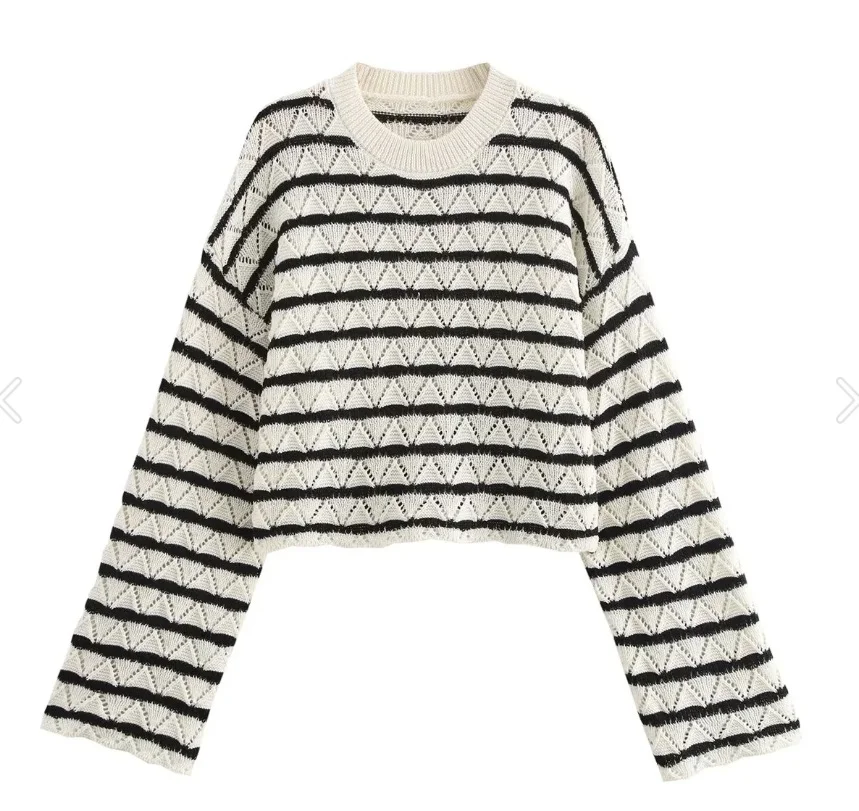 Nigikala Nigikala Women's INS Explosion Striped Knitting L Long Sleeve Horned Pants Set