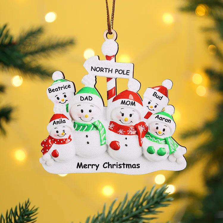 6 Names - Personalized Wooden Christmas Ornaments Custom Text & Name Xmas Snowman Decor Gifts for Family
