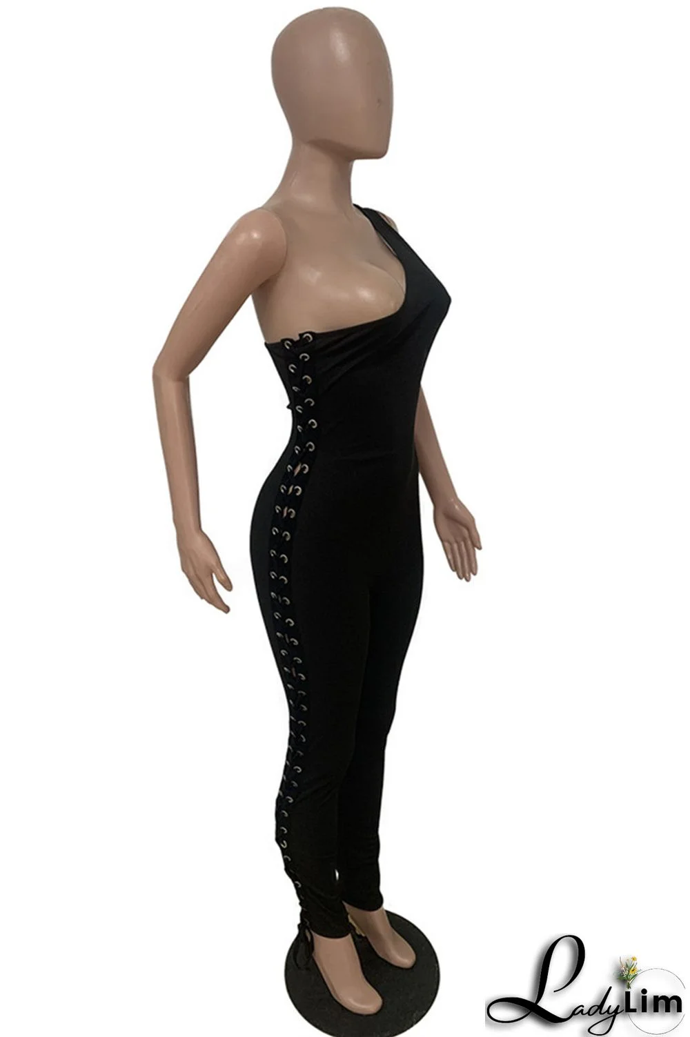 White Sexy Casual Solid Backless One Shoulder Skinny Jumpsuits