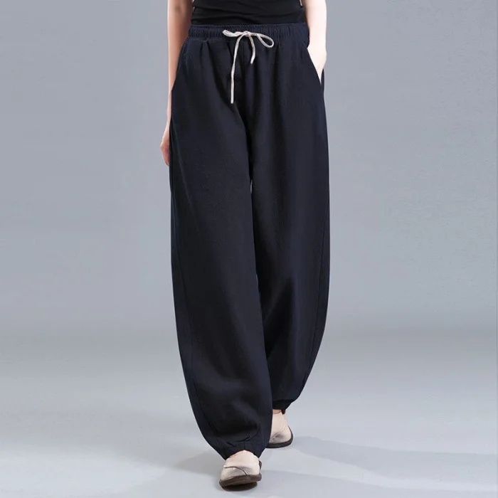 Vintage Drawstring Pocket Comfy Cotton Linen Pants