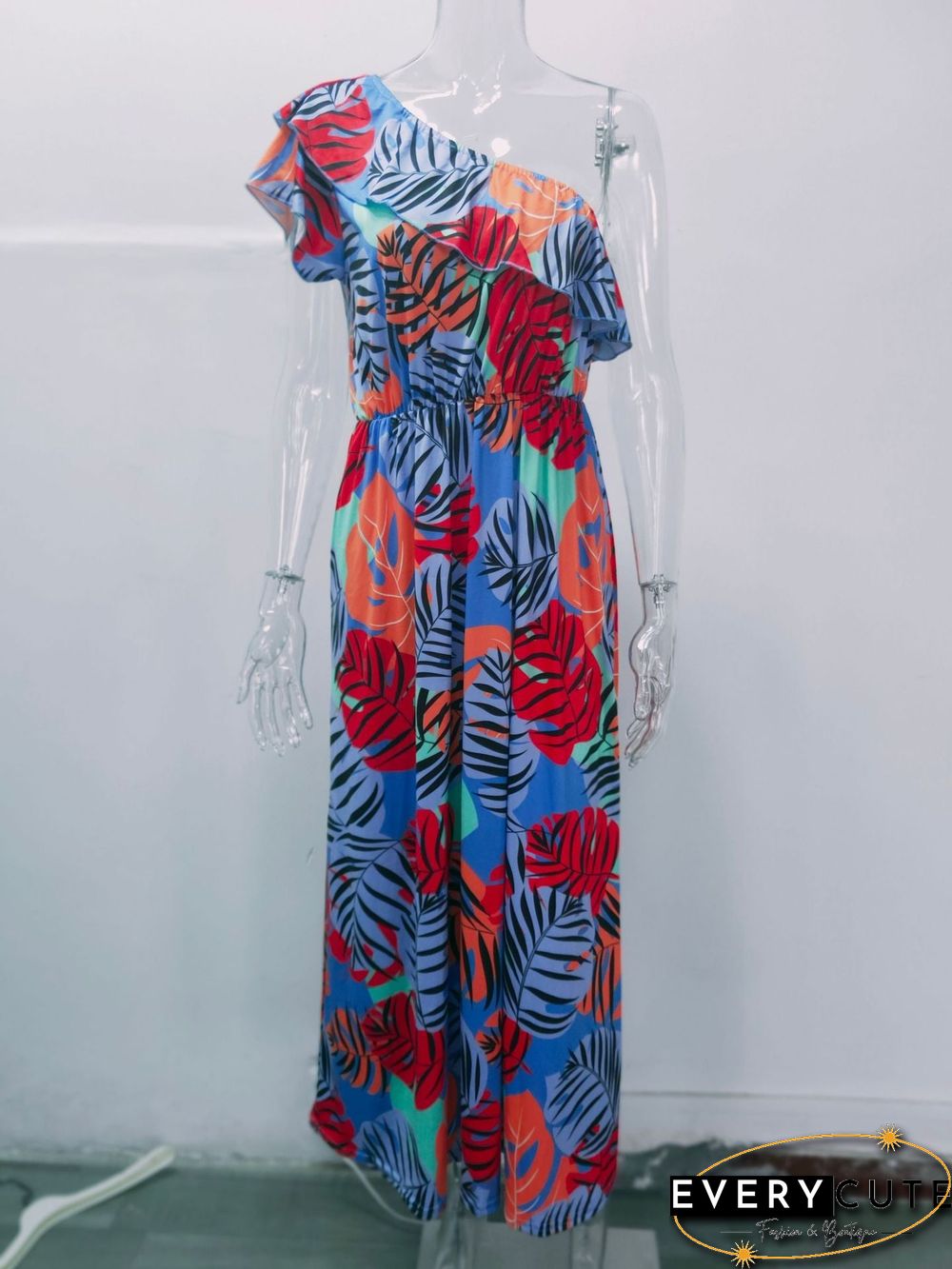 One Shoulder Wrap Waist Maxi Dress