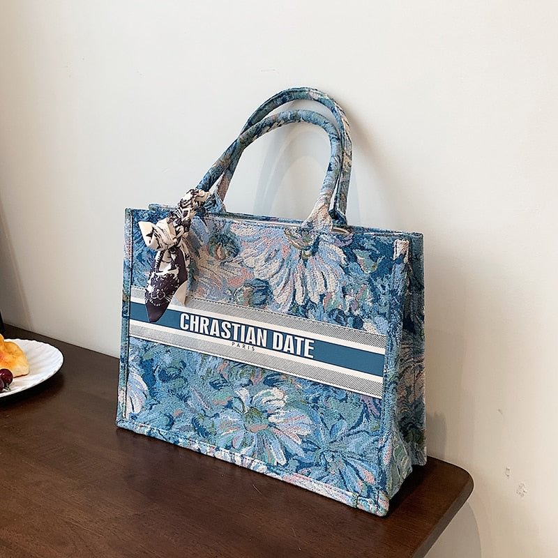 Luxury Flowers Designer Tote Handbag For Women 2022 New Lady Fashion Trends Brand Silk Scarf Shoulder Bag Bolsa Feminina Bolsos