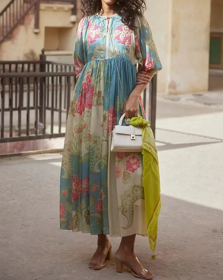Women's fashionable casual loose short-sleeved printed dress