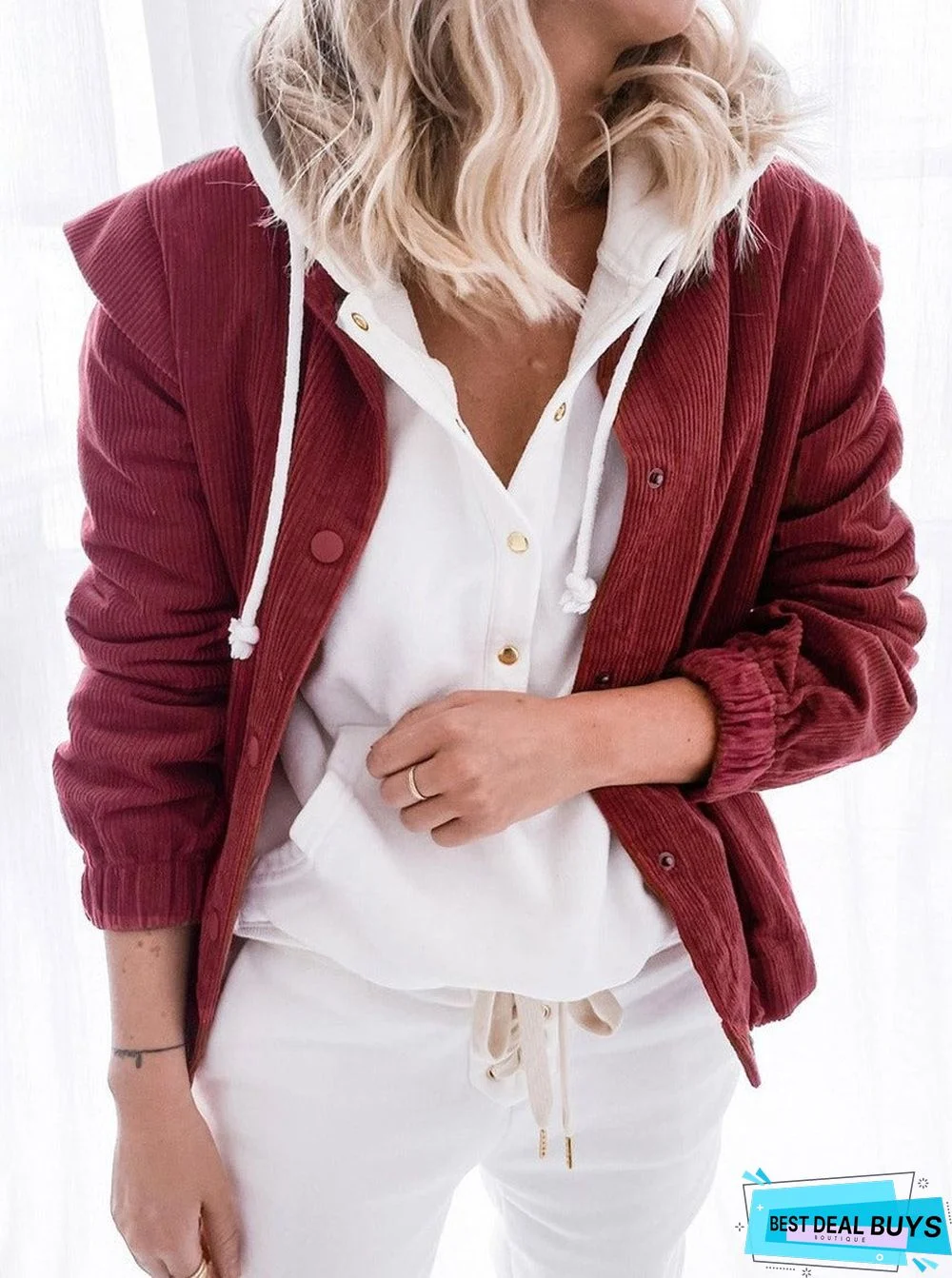 Casual Solid Color Corduroy Loose Long-Sleeved Stand-Up Collar Coat