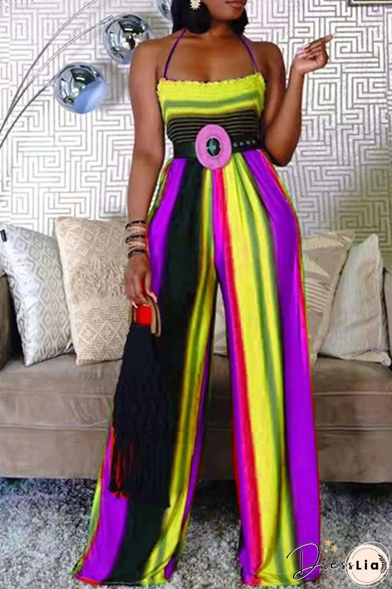 Wrinkled Striped Plus Size Wide Leg Jumpsuit