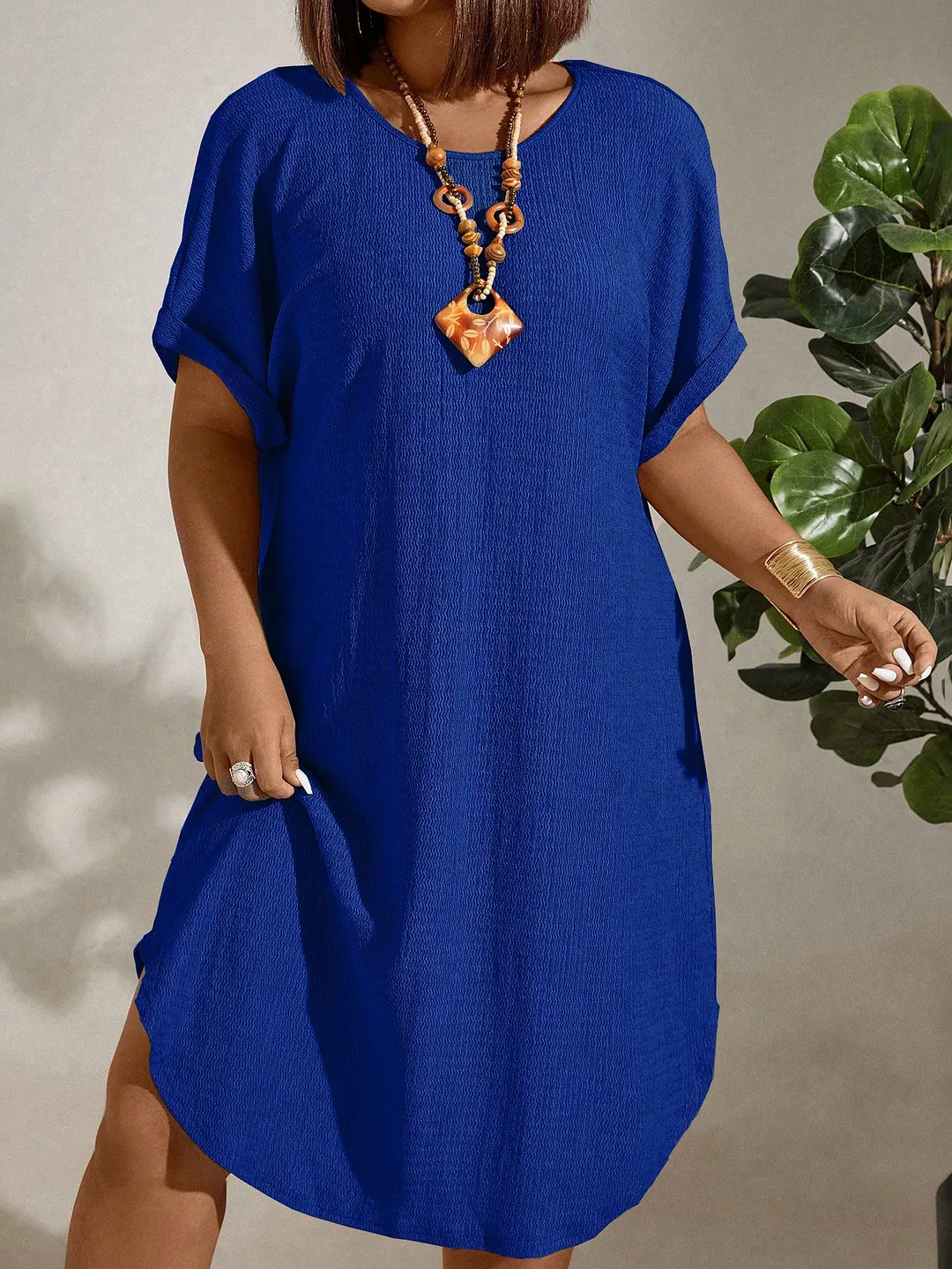 Uveng Uveng Women's Clothing 2024 Summer New Short-Sleeved Solid Color Dress