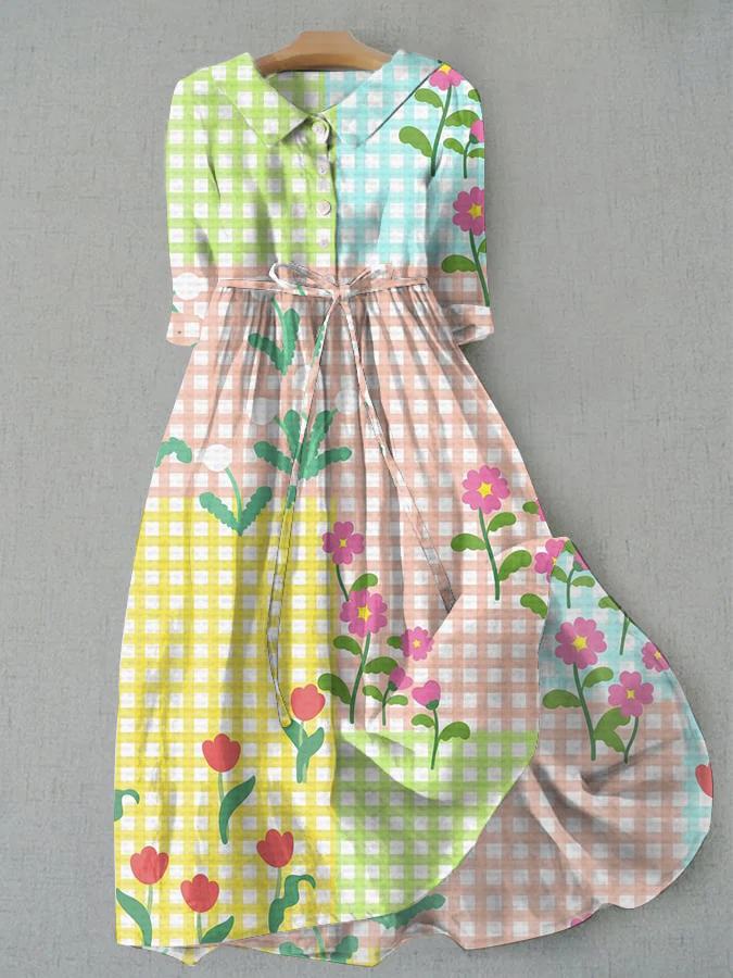 Bohemian Resort Floral Art Print Tie Loose Dress
