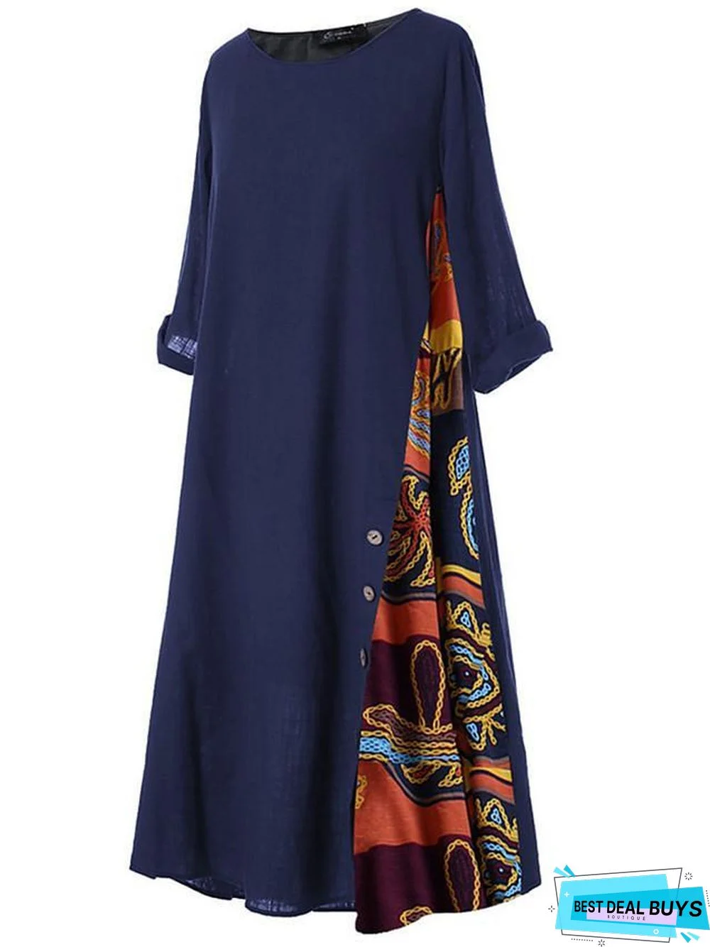 Women's Swing Dress Maxi Long Dress - 3/4 Length Sleeve Print Spring & Summer Hot Casual Holiday Vacation Dresses Loose Red Yellow Wine Army Green Navy Blue Gray L