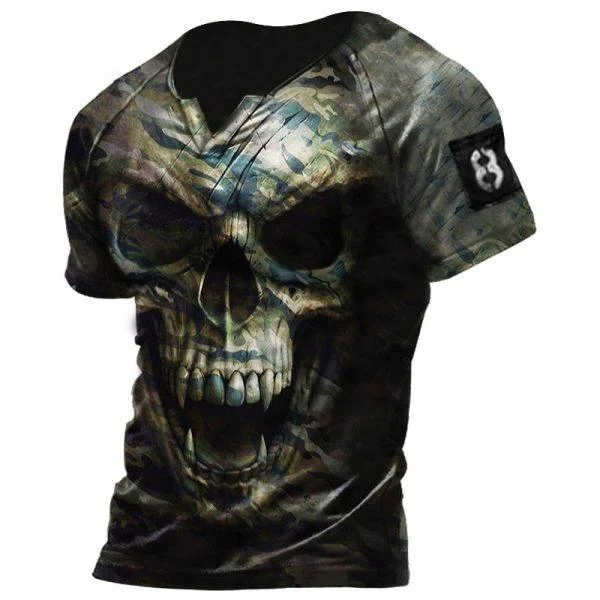 Men's outdoor camouRetroe skull print Freedom T-shirt