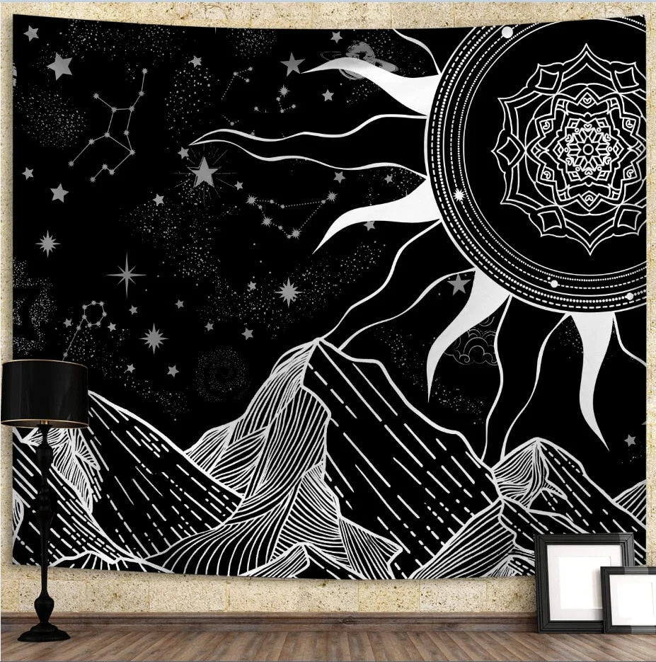 Dropshipping Tarot White Black Sun And Moon Wall Hanging Tapestry Gossip Hippie Rugs Dorm Decor Mandala Bedspread Bedroom Decor