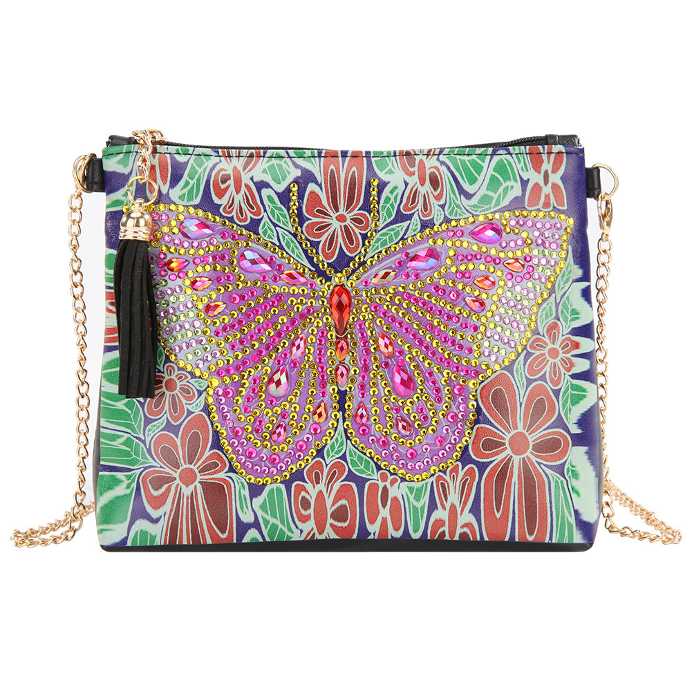 TEMU Cross Mirror Foreign Trade DIY Diamond Painting Handbag Women's Backpack Makeup Bag 5D Alien Diamond Butterfly Flower Style