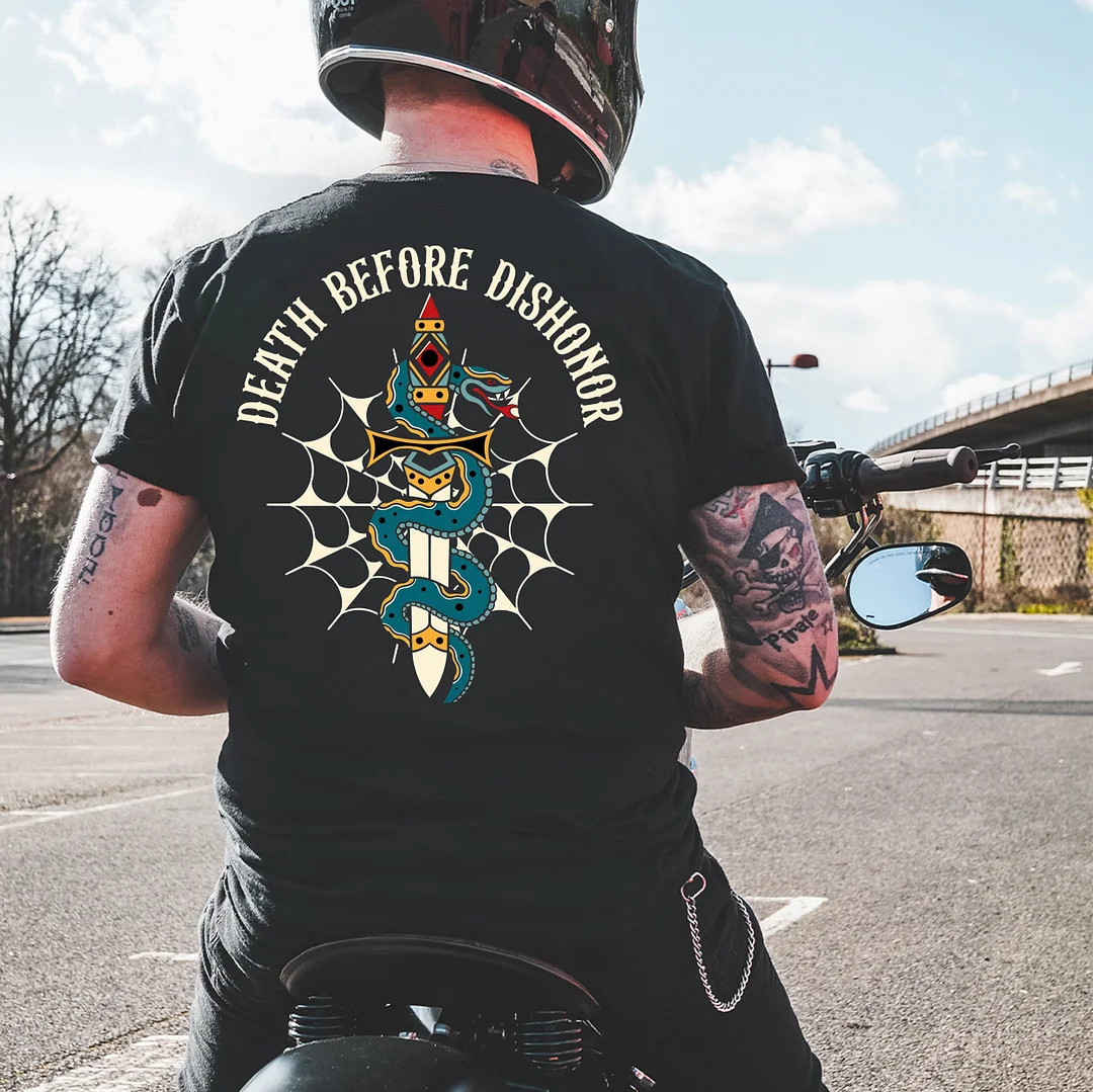 DEATH BEFORE DISHONOR Snake With Sword Print Men's T-shirt
