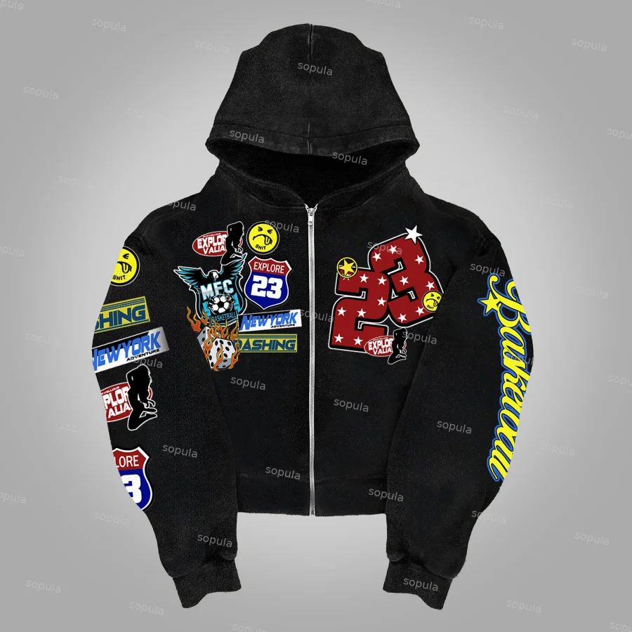 Sopula Vintage No.23 Graphic Print Zip Up Hoodie