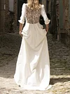 White Color Lace Split-Joint Half Sleeve Wedding Maxi Dress