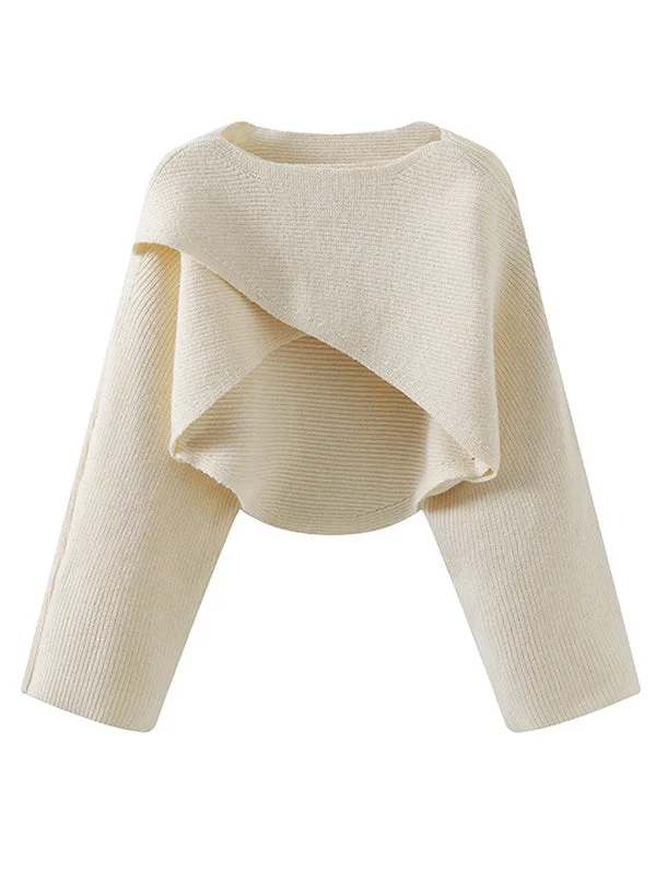 Fashion Khaki Crew Neck Long Sleeve Crop Knit Sweater