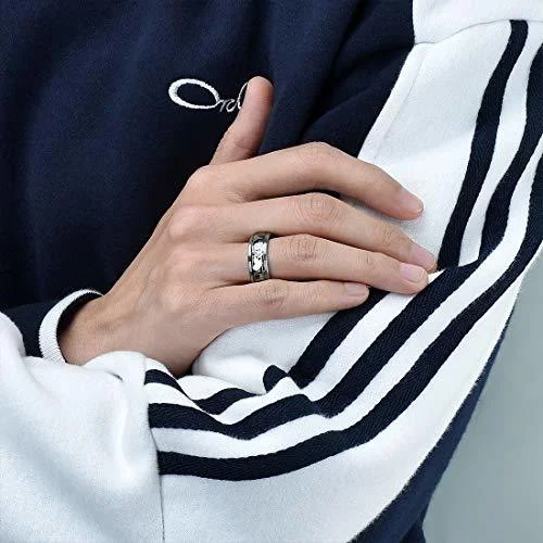 8MM Women's Or Men's Tungsten Carbide Wedding Rings "I Love You" Silver Multi Color Rainbow Abalone Shell and Wood Inlay Organic Colors