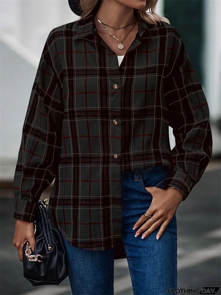 New Autumn Plus Size Extra Loose Plaid Soft Women Blouse