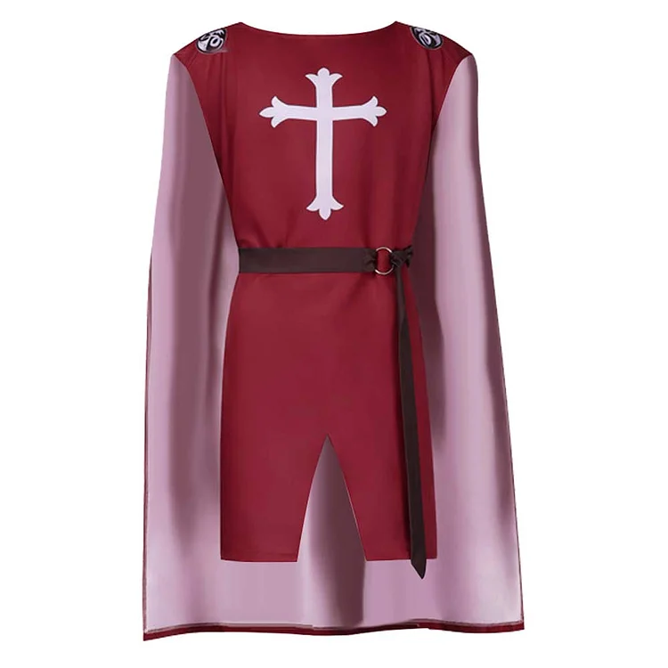 Adult Men Medieval Knight Red Tunic Cape Outfits Costume Carnival Party Suit
