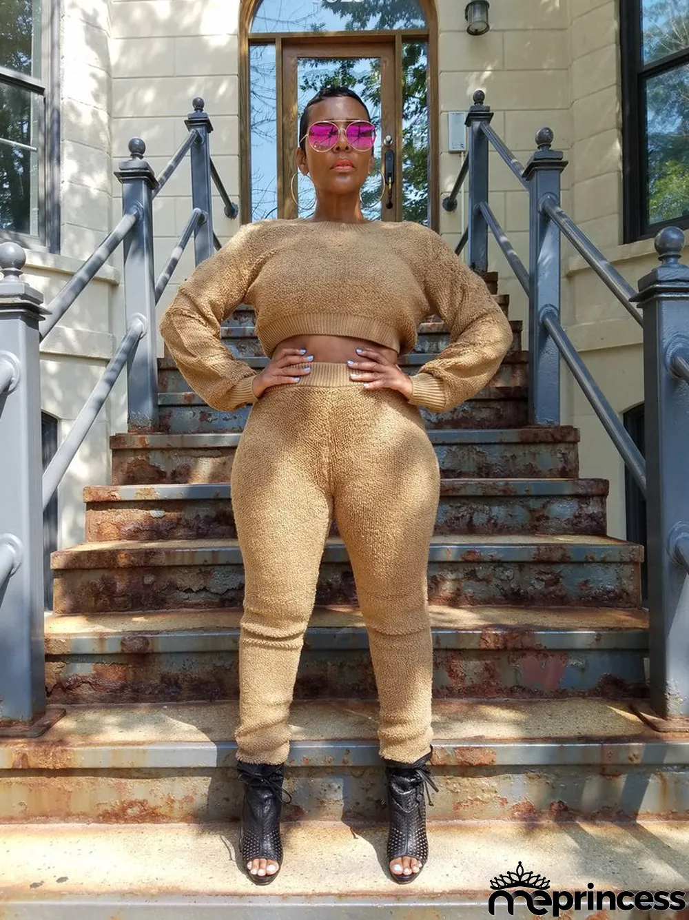 Solid Color Plush Long Sleeve Two Piece Suits