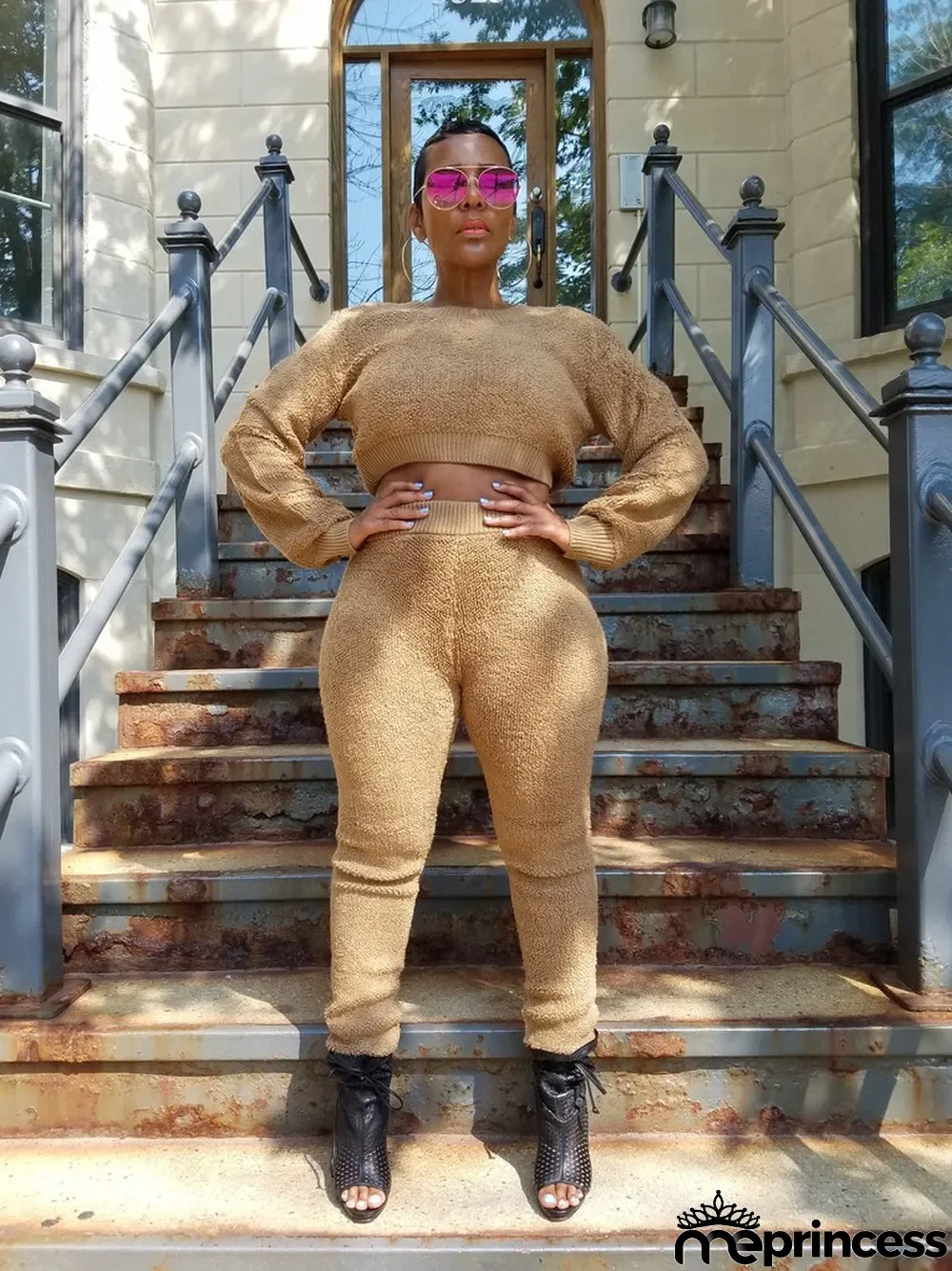 Solid Color Plush Long Sleeve Two Piece Suits