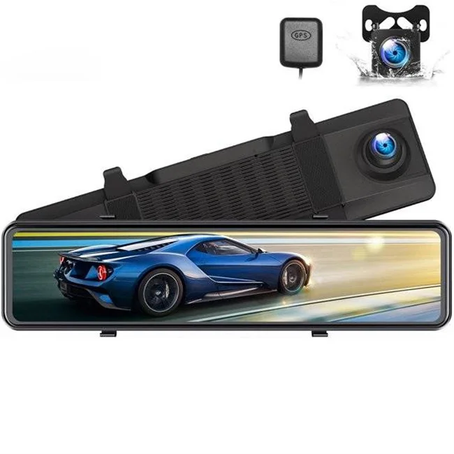 4K Dual Dash Cam 12" Mirror GPS Full Touch Screen Car Recorder