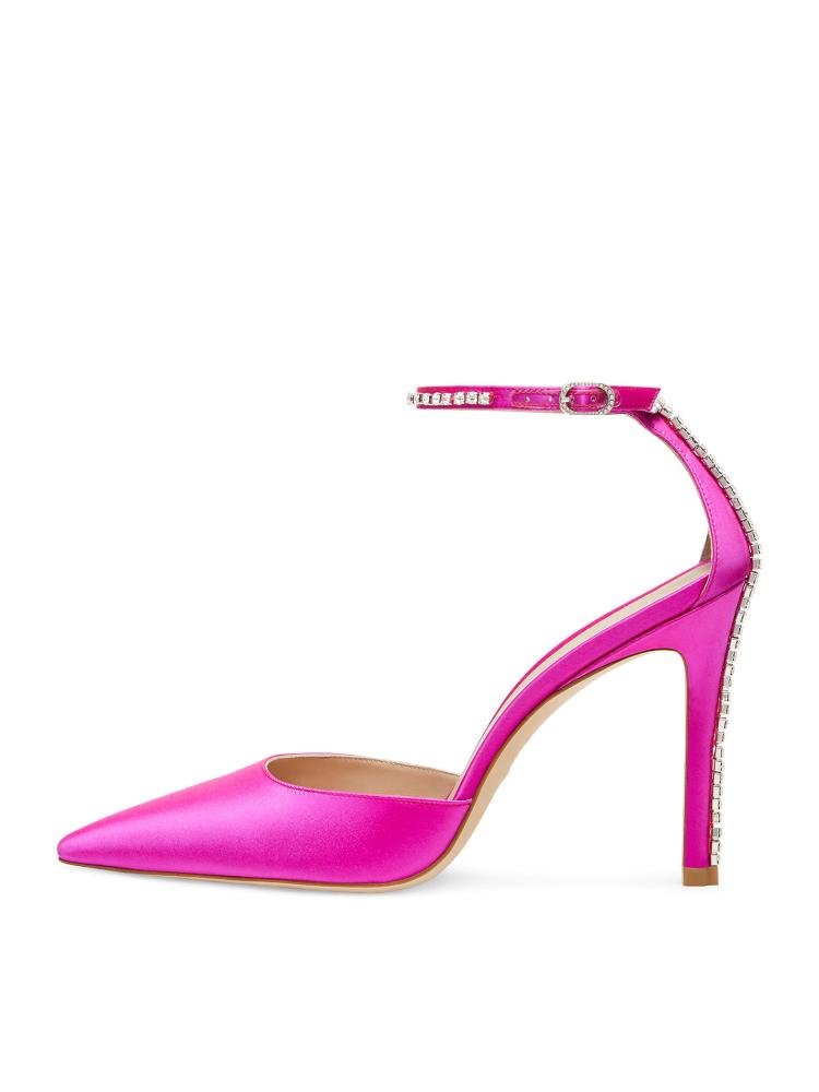 Hot Pink Crystal Ankle Strap Stain Pumps Buckle Stiletto Heeled Pumps For Women