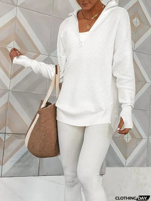 Half Zip Long Sleeve Knit Top