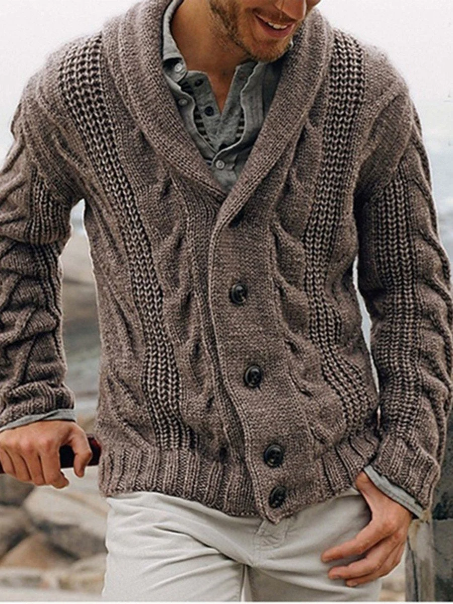 Men's Casual Slim Knit Pullover Long Sleeve Scarf Neck Sweater