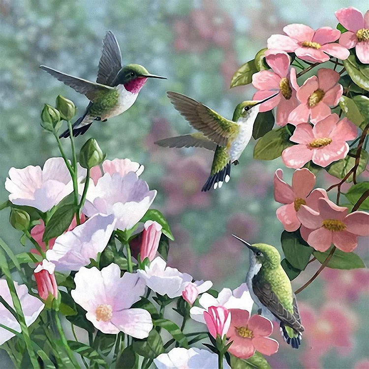 Hummingbird Flower - Full Round Drill Diamond Painting - 35x35cm(Canvas)