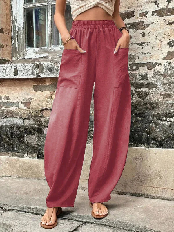 Elasticity Pockets Solid Color Loose Plus Size Pants