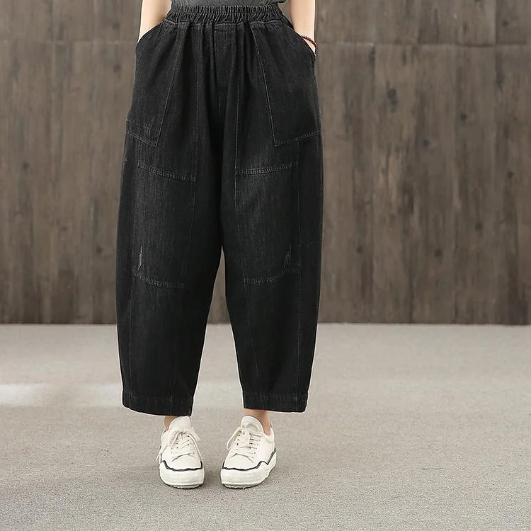 2020 retro washed denim black new trousers loose