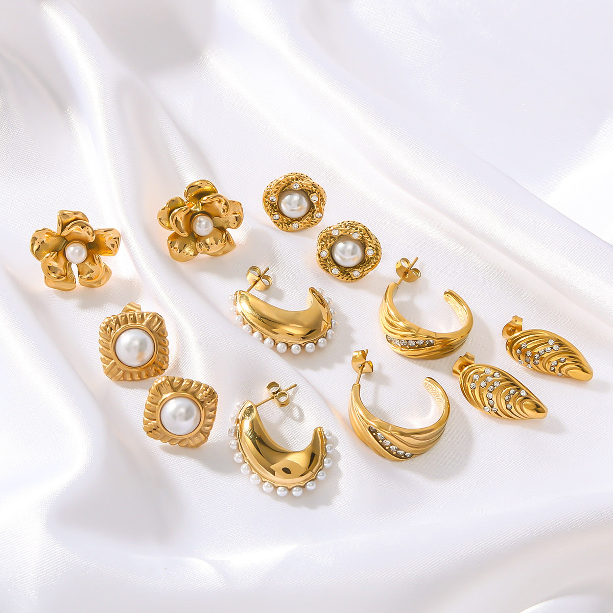 IG Style Petal Geometric Stainless Steel Electroplating Earrings