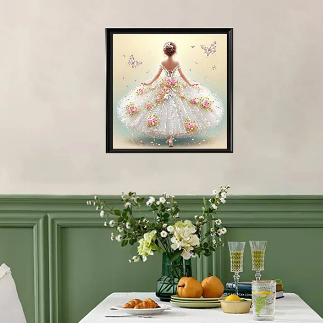 Diamond Painting - Partial Special Shaped Drill - Butterfly Gown(Canvas|30x30cm)