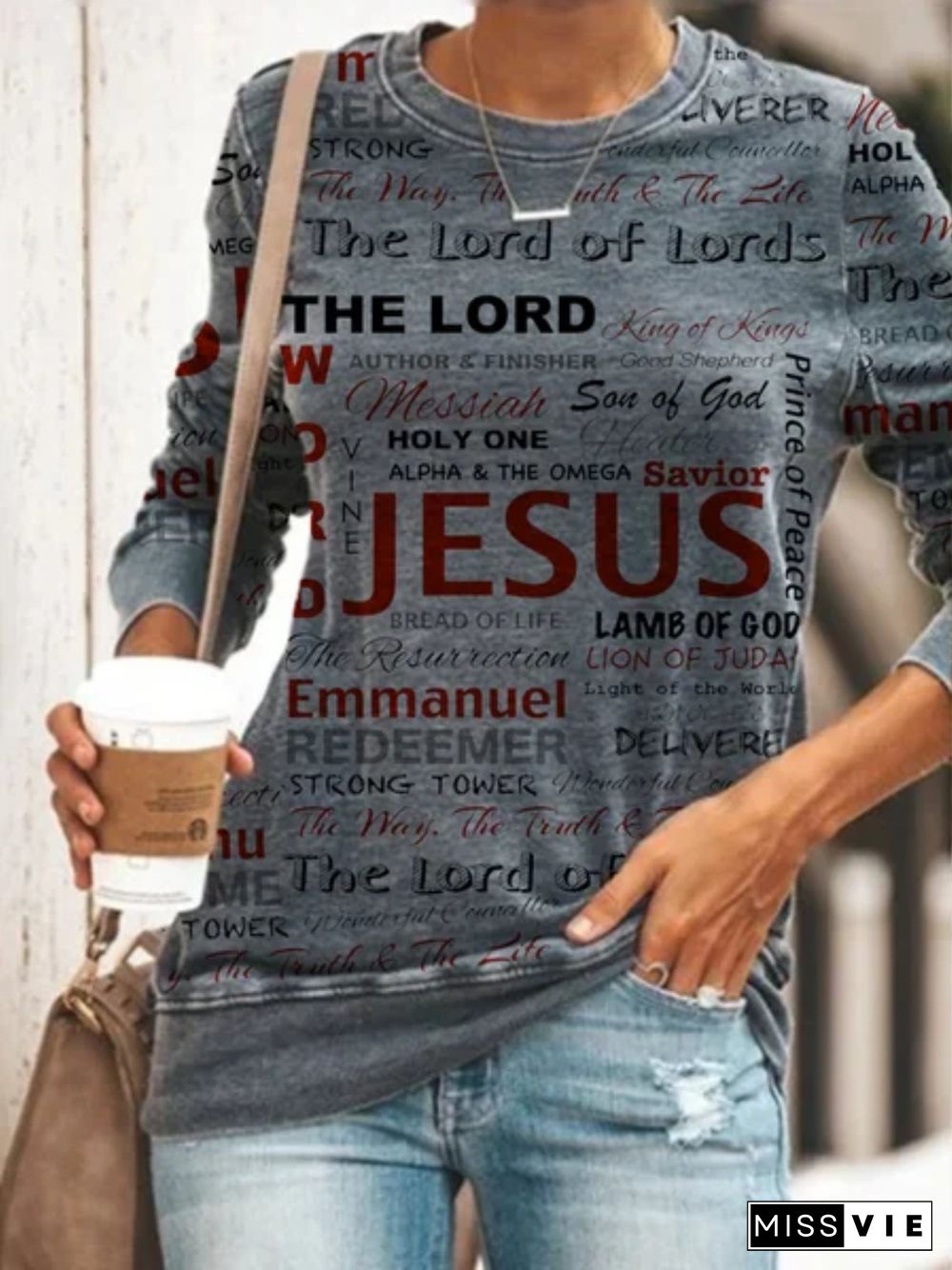 Casual Long Sleeve Round Neck Plus Size Printed Tops Sweatshirts