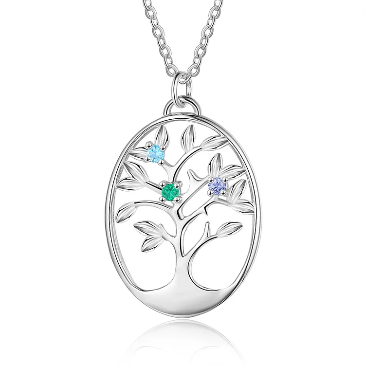 Personalized Tree of Life Necklace with 3 Birthstones Family Necklace for Her