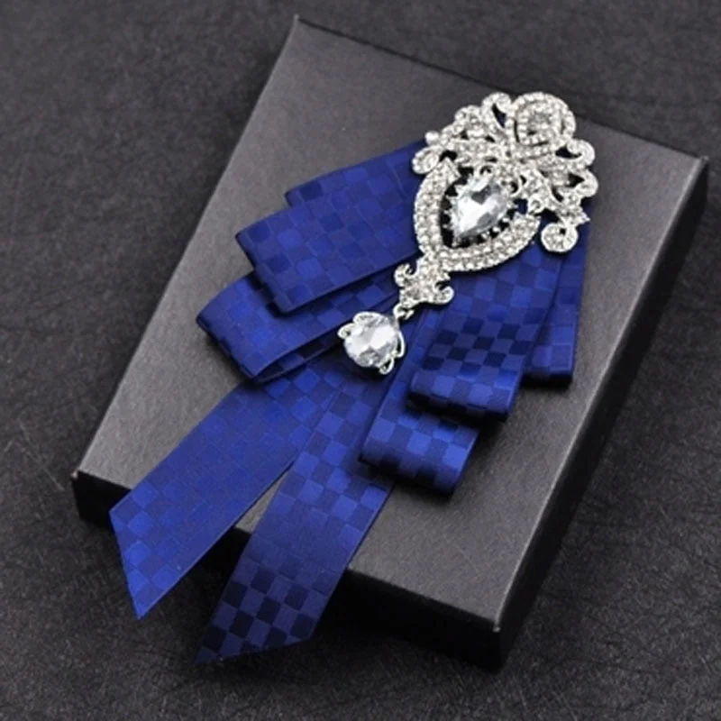 High-quality Fashion Handmade Red Diamond Bow Tie Wedding Collar Bowtie Brooch Pocket Towel Square Set Gifts for Men Accessories