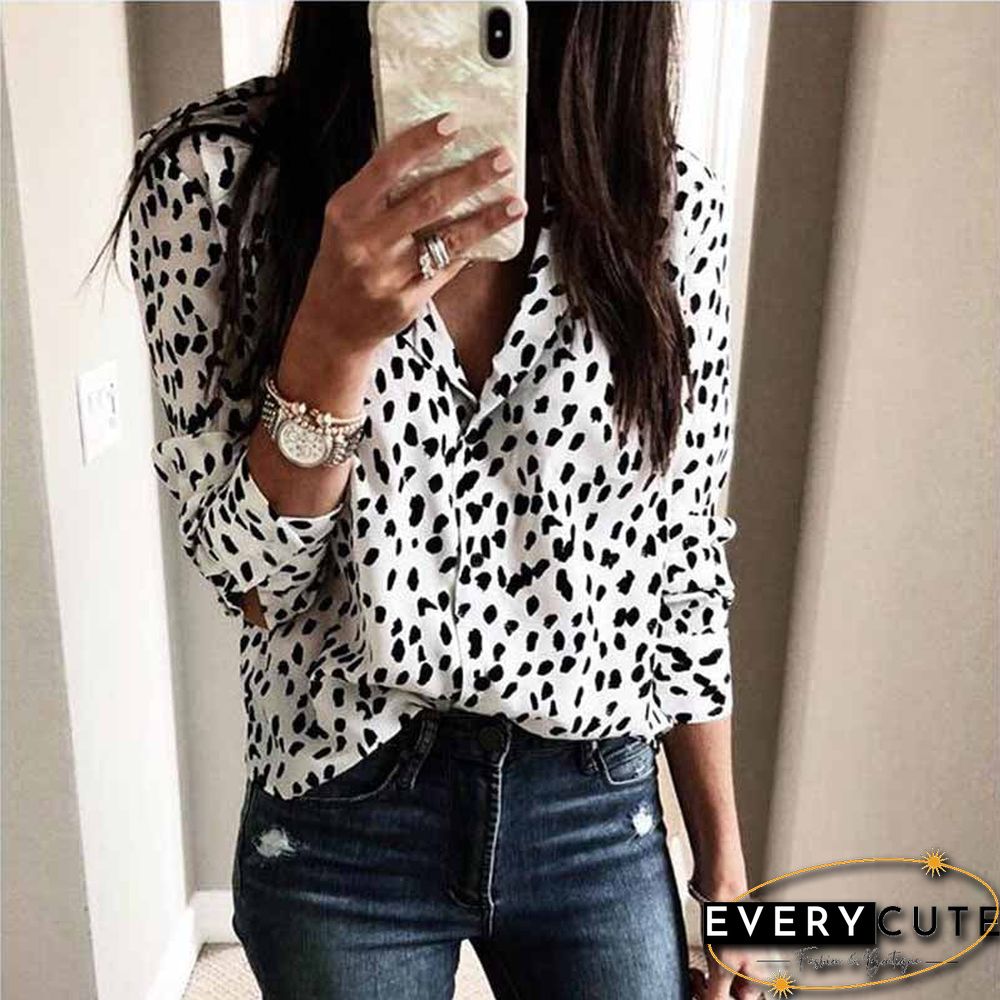 Oversized Retro Long Sleeve Leopard Print Button Up Shirt Womens