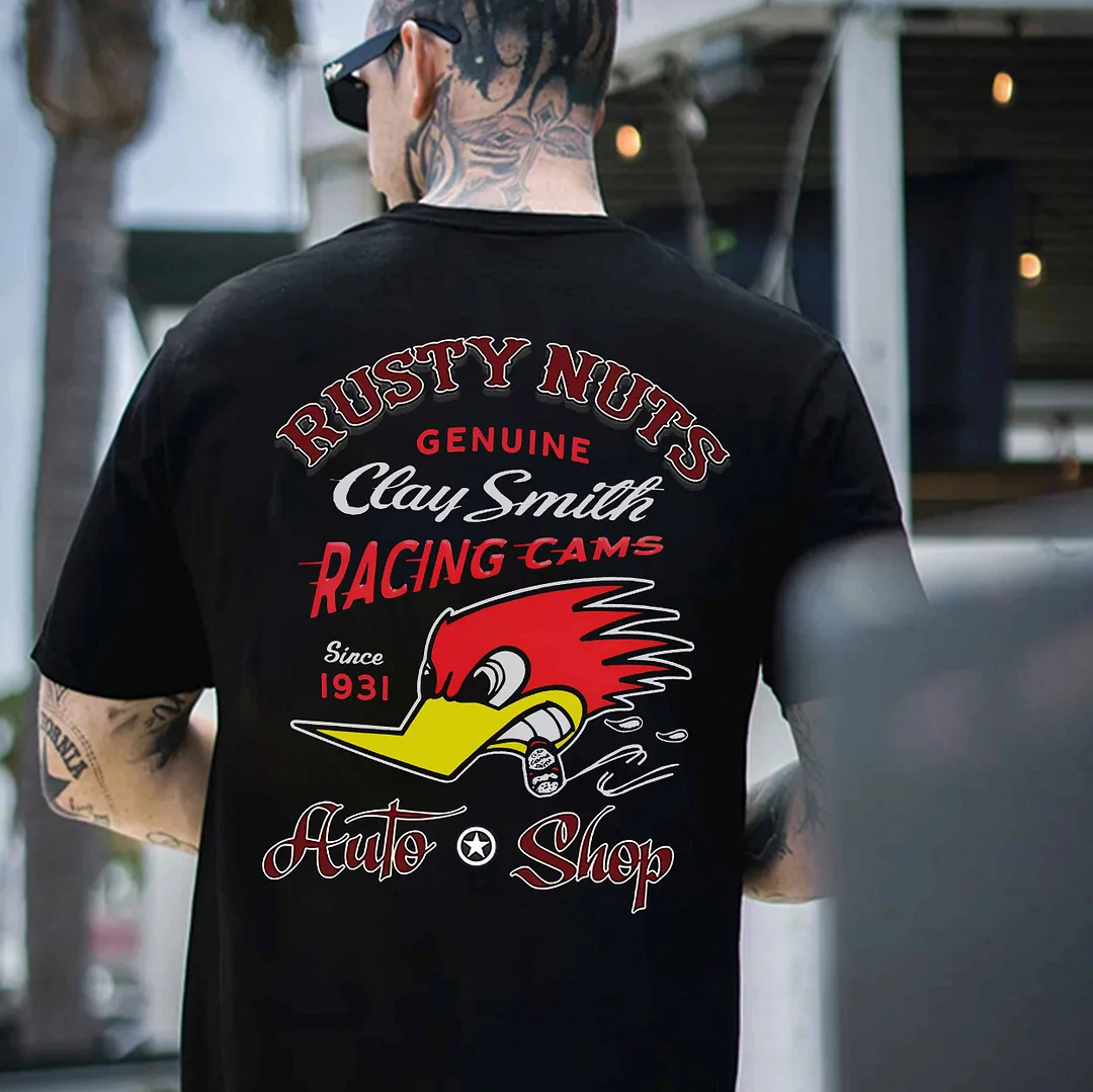 RUSTY NUTS AUTO SHOP Hot Rod Bird Print Men's T-shirt