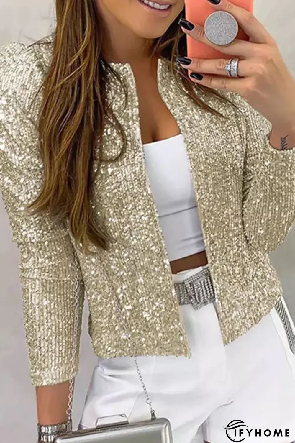 Casual Solid Sequins Patchwork Outerwear(5 Colors) | IFYHOME