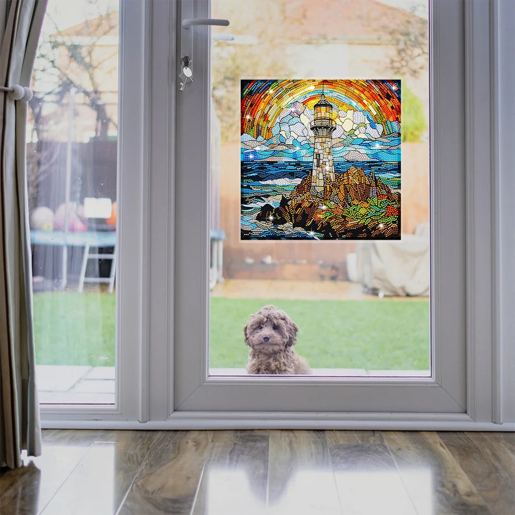 DIY Stained Glass Lighthouse Diamond Painting Sticker Creative Mosaic Sticker Craft