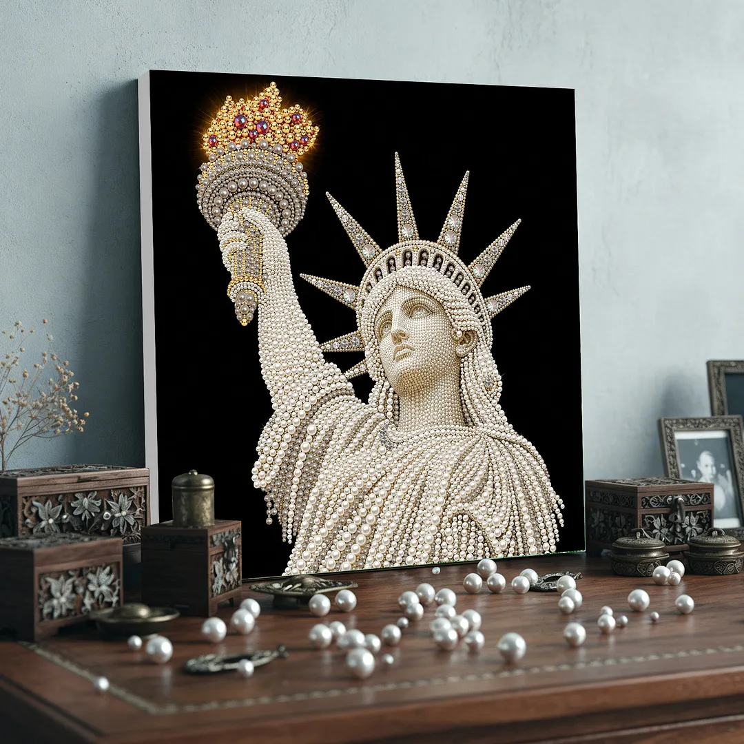 Statue of Liberty DIY Pearl Painting Art Kits with Frame 11.81x11.81In Pearl Gem Paintings Picture Arts Craft for Adults Beginners Home Wall Decor