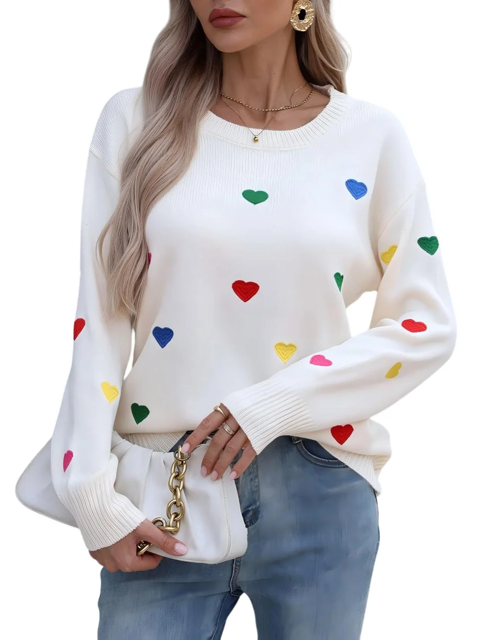 Athvotar Athvotar And Winter Knitted Fashion Color Love Long-Sleeved Collar Collar Sweater Woman