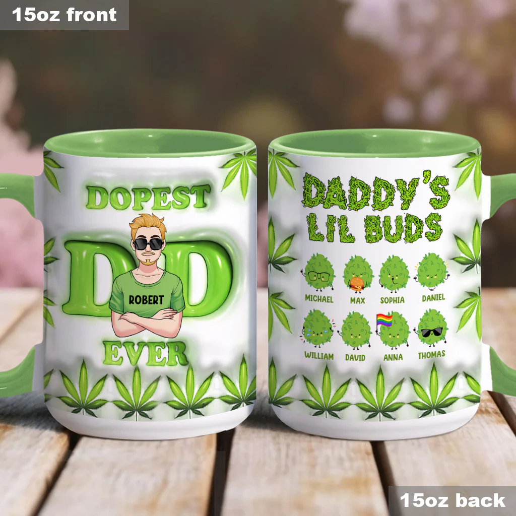Loveyoufancy Daddy's Lil Buds World's Dopest Dad - Personalized Father Accent Mug