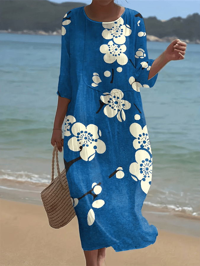 Ladies Botanical Floral Design Casual Loose Dress(S-5XL)