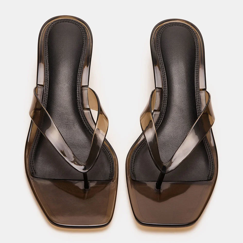 Open Toe Flip Flop Kitten Heel Clear Mules Sandals in Black