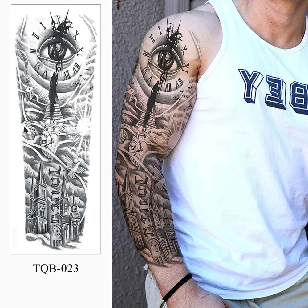 Sdrawing Temporari Tattoo Sticker for Men Death Skull Henna Skeleton King Animal Arm Leg Tatoo Pattern Fake Tattoo for Woman