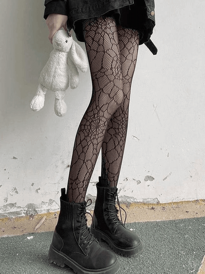Brownm Mesh Spider Web Tights