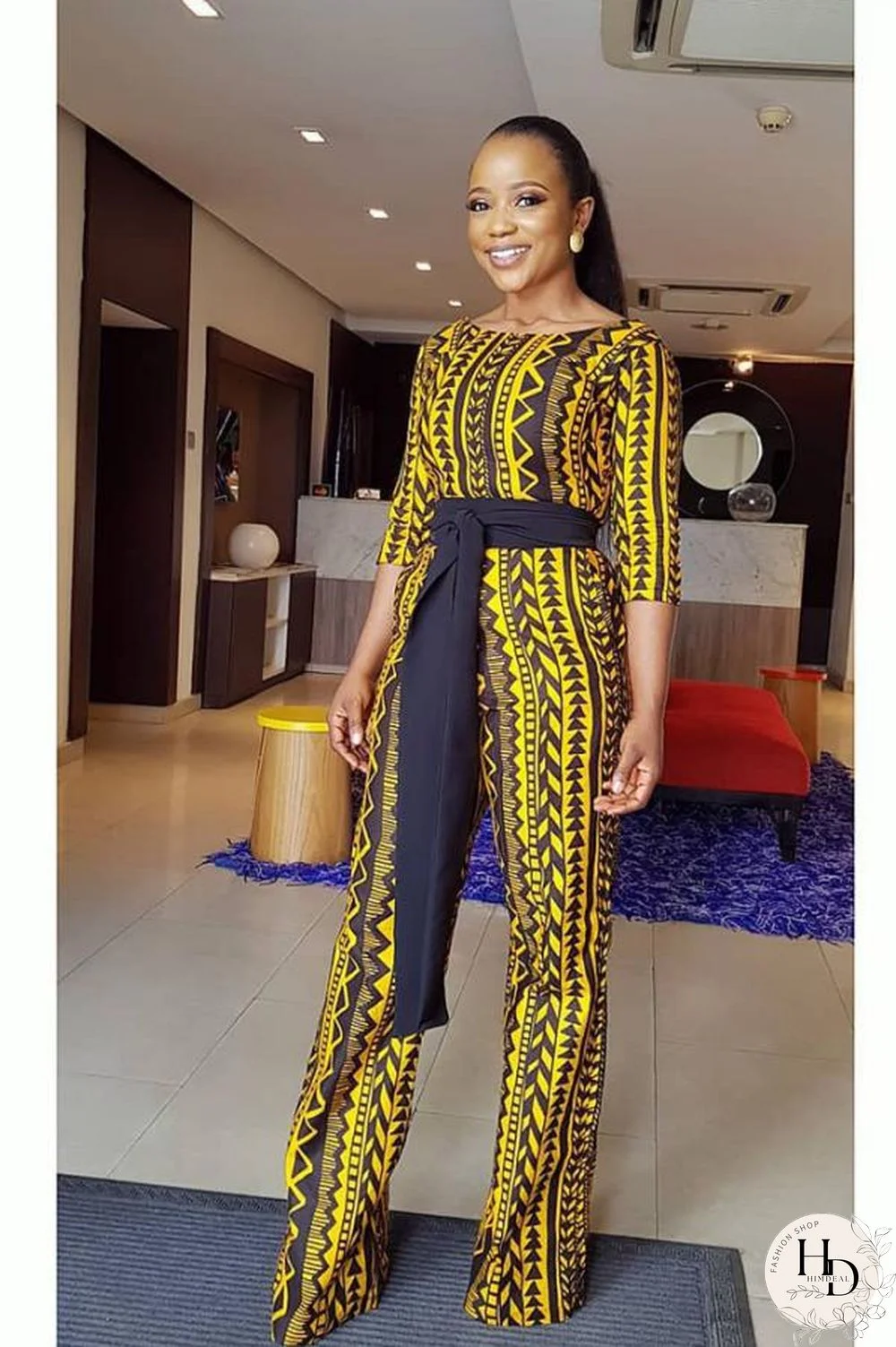 Yellow Casual Fashion bandage Print Asymmetrical Polyester Long Sleeve Peter Pan Collar Jumpsuits