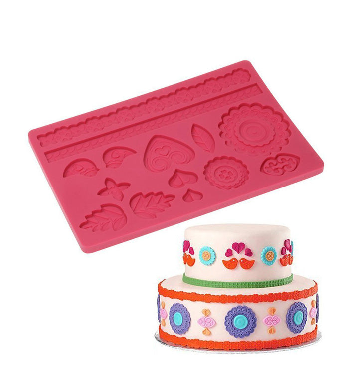 Folk Flower Lace Silicone Fondant Mat Embossing Mould Cake Decoration